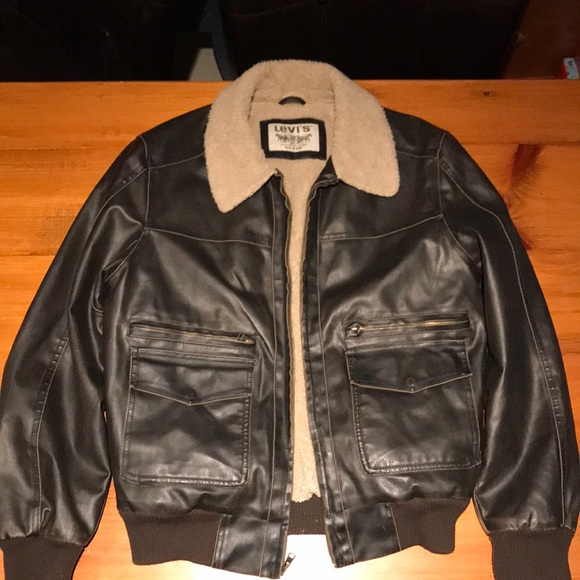 Levi's Other - LEVI mens dark brown vegan faux leather Sherpa lined zip jacket